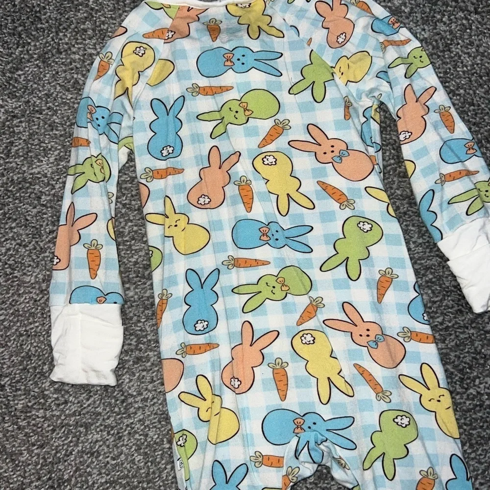 Caden Lane Convertible Romper | Blue Easter Cottontails Cuties 3-6 months